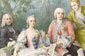 Jacopo Amigoni: Retrato de grupo del cantante Farinelli y sus amigos, c. 1750-1752. National Gallery of Victoria, Melbourne. De izquierda a derecha: el libretista Pietro Metastasio (en forma de busto), la soprano Teresa Castellini, Farinelli, Jacopo Amigoni, el perro de Farinelli y su paje. El cuadro transmite un aire de nostalgia por la ausencia de la cantante de la que Farinelli, al parecer, estaba enamorado. La partitura es el aria “Vi conosco amate stelle”, con música de Farinelli y texto de Metastasio, y que describe la tristeza por la despedida de un amor, subrayada por el gesto del perro.