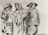 "Tricoteuses, espectadores de la guillotina". Boceto de figurín de Francisco Nieva para la obra Marat-Sade, de Peter Weiss. Teatro Español. Madrid, 1968.