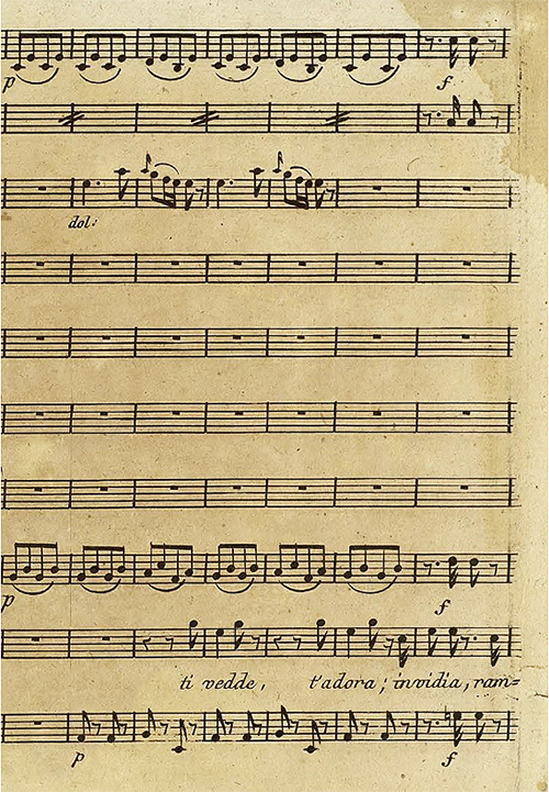 Fragmento del aria «Regnante tradito» de la ópera Elfrida de Giovanni Paisiello, JMPI-001 (Biblioteca de la Fundación Juan March)