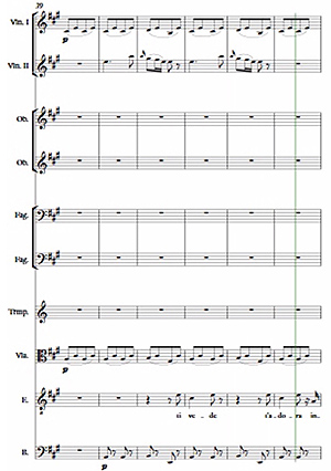 El mismo fragmento de Paisiello editado por un software de edición musical Sibelius