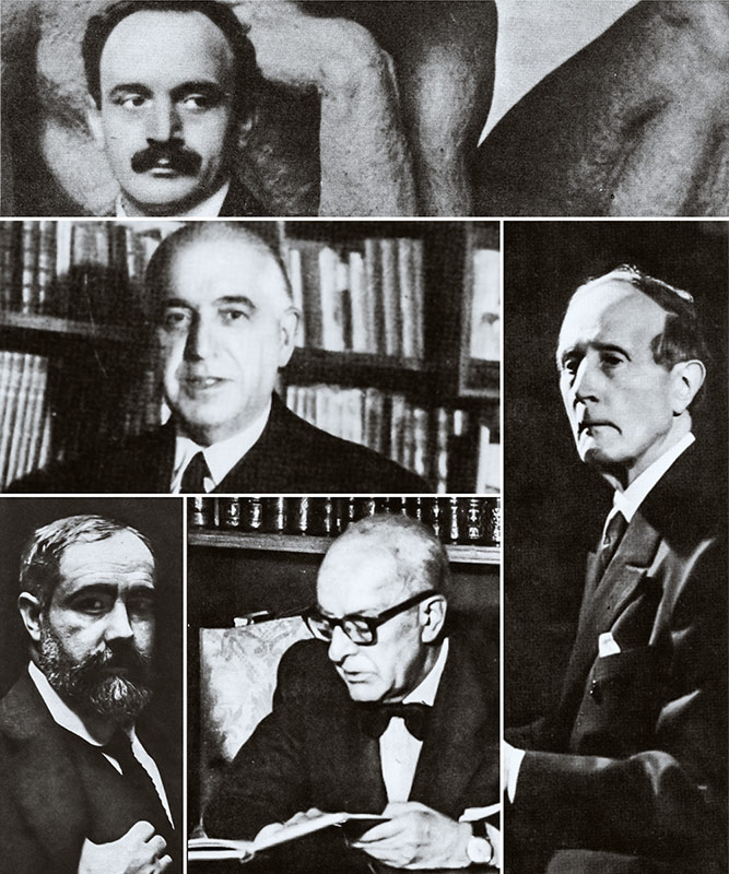 José Clará, Gregorio Marañón, Anglada Camarasa, Jiménez Diaz y Azorín