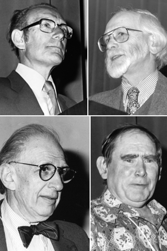 De izda. a dcha., los Premios Nobel C. Milstein, M.J. Bishop, E. Kandel y S. Brenner (1991)
