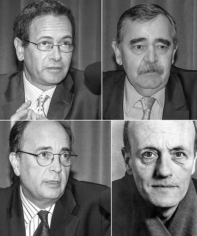 De izqda. a dcha. y de arriba a abajo, J.L. Pardo, E.Trías, C.Thiebaut y J.Muguerza (2005)