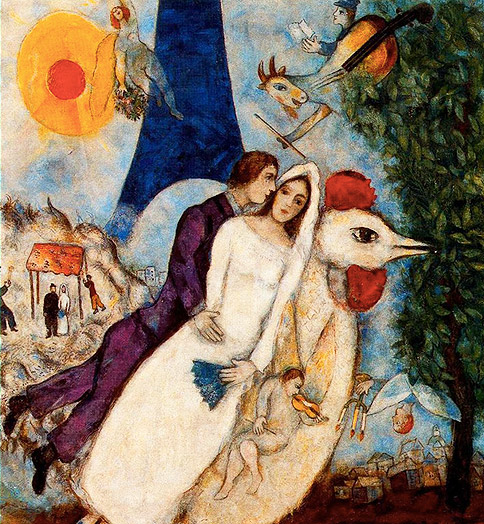 'Los novios de la torre Eiffel' por Chagall, 1938
