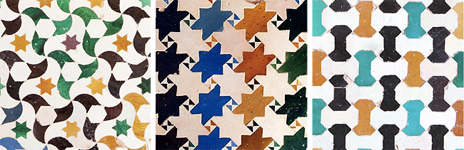 Detalles de alicatados y mosaicos de la Alhambra de Granada