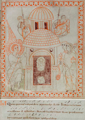 Fig. 1. El tropo Quem quaeritis. Antifonario de Hartker (hacia 995). St. Gall, Stiftsbibliothek, Cod.Sang 391.