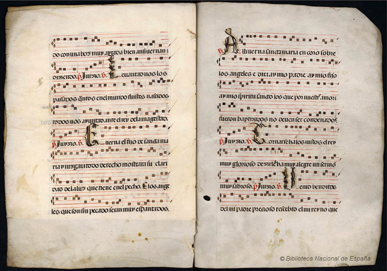 Fig. 2. Fragmento del Canto de la Sibila. En el cantoral Vísperas para el Propio de los Santos. Biblioteca Nacional, Madrid. MPCANT/73.