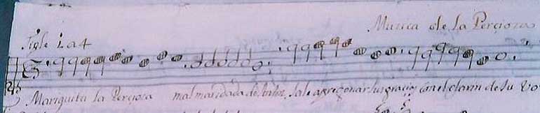 Ejemplo de baile con notación musical en un manuscrito de principios del siglo XVIII
